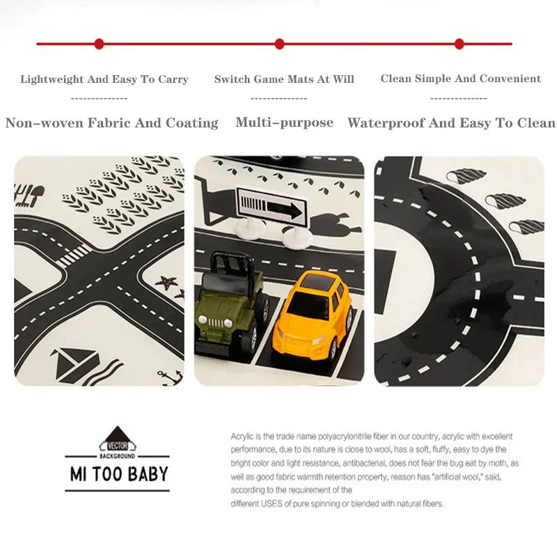 130*100CM Road Map Carpet for Kids Parking Lot Roadmap 83*58CM City Traffic Map of Road Boy Girls Educational Toy Crawling Games