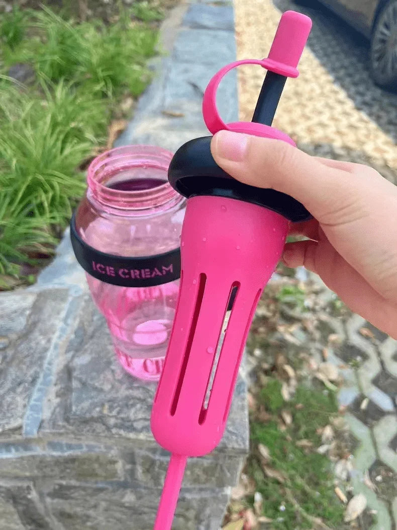 1 Pc Stylish Large-Capacity Sports Water Bottle with Straw, Portable & Heat-Resistant Plastic Cup for Women