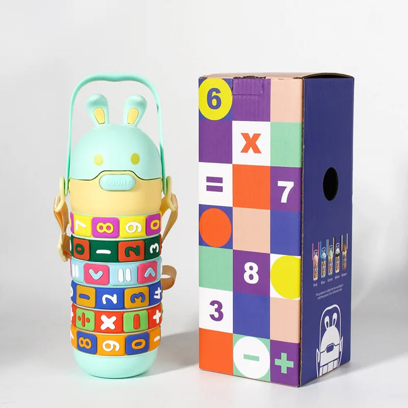 Cute Fun Student Rabbit Drinking Cup Kids Digital Plus Minus Toys Drinking Cup Plastic Water Bottle With Straw Strap