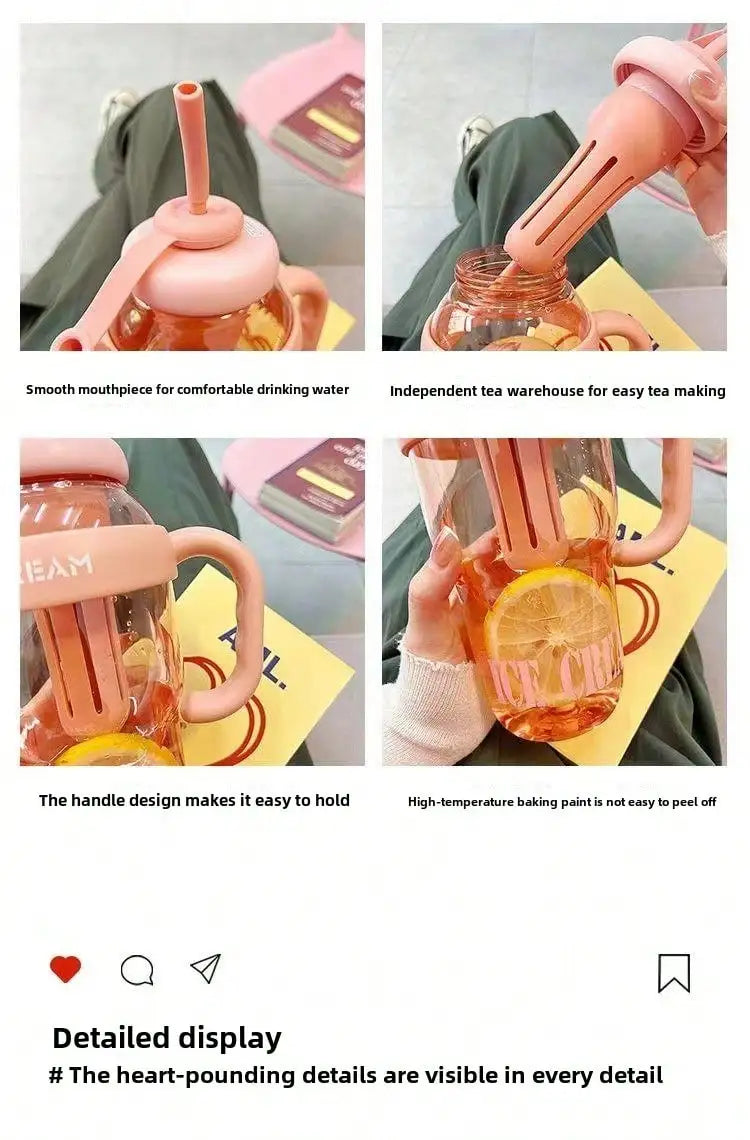 1 Pc Stylish Large-Capacity Sports Water Bottle with Straw, Portable & Heat-Resistant Plastic Cup for Women