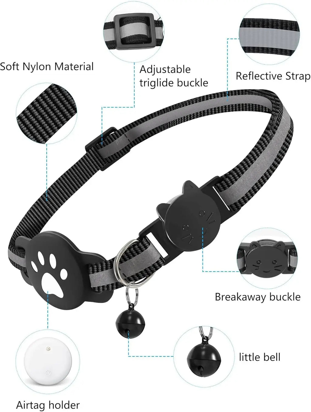 Bluetooth Tracker Compatible with Google Find My (Android Only), Tracker for Pets, Cat Location Tracker with Holder, Cat Collar