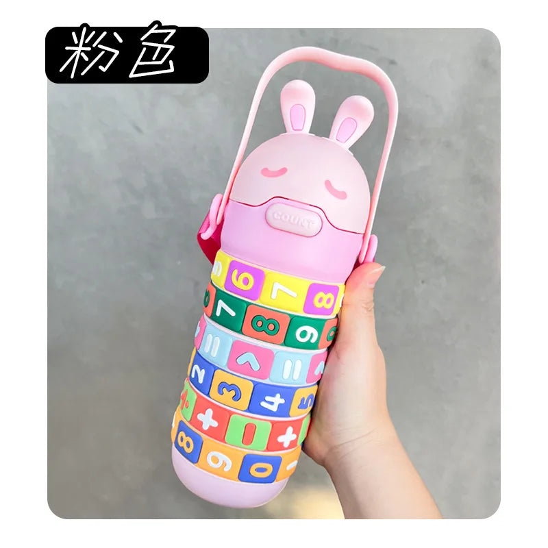 Cute Fun Student Rabbit Drinking Cup Kids Digital Plus Minus Toys Drinking Cup Plastic Water Bottle With Straw Strap
