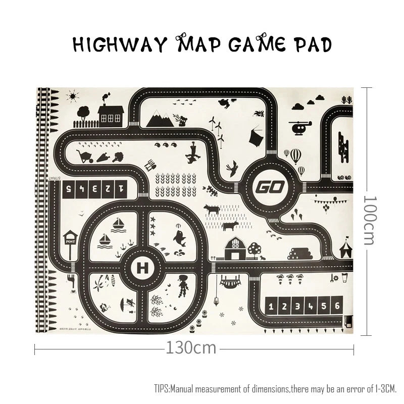 130*100CM Road Map Carpet for Kids Parking Lot Roadmap 83*58CM City Traffic Map of Road Boy Girls Educational Toy Crawling Games