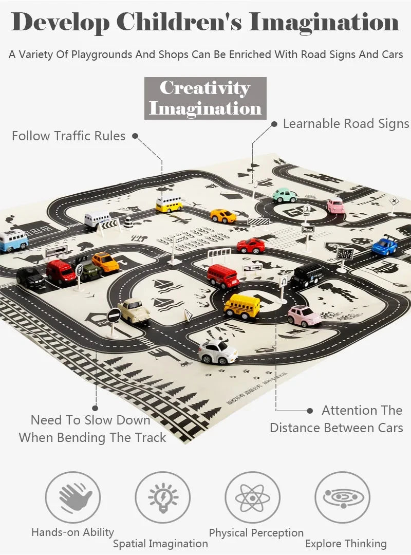 130*100CM Road Map Carpet for Kids Parking Lot Roadmap 83*58CM City Traffic Map of Road Boy Girls Educational Toy Crawling Games