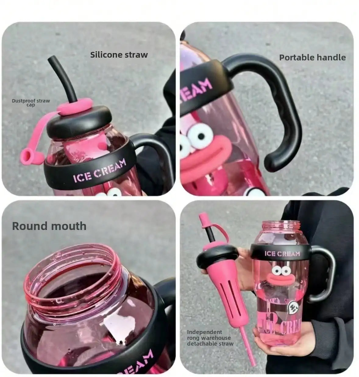 1 Pc Stylish Large-Capacity Sports Water Bottle with Straw, Portable & Heat-Resistant Plastic Cup for Women