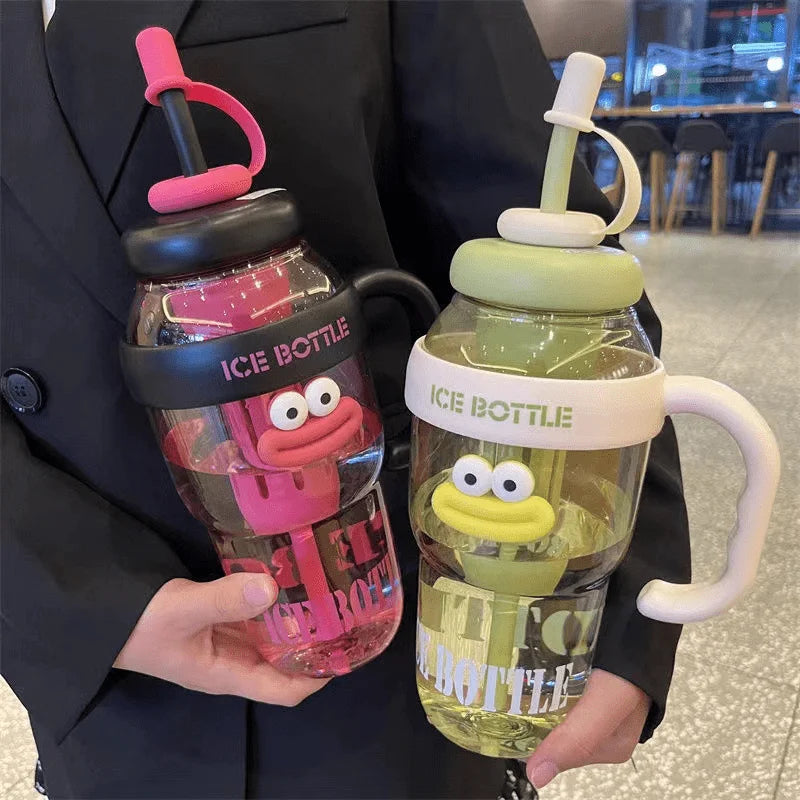 1 Pc Stylish Large-Capacity Sports Water Bottle with Straw, Portable & Heat-Resistant Plastic Cup for Women