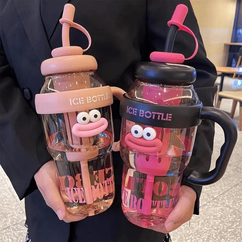 1 Pc Stylish Large-Capacity Sports Water Bottle with Straw, Portable & Heat-Resistant Plastic Cup for Women