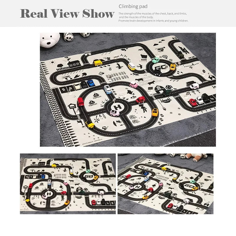 130*100CM Road Map Carpet for Kids Parking Lot Roadmap 83*58CM City Traffic Map of Road Boy Girls Educational Toy Crawling Games