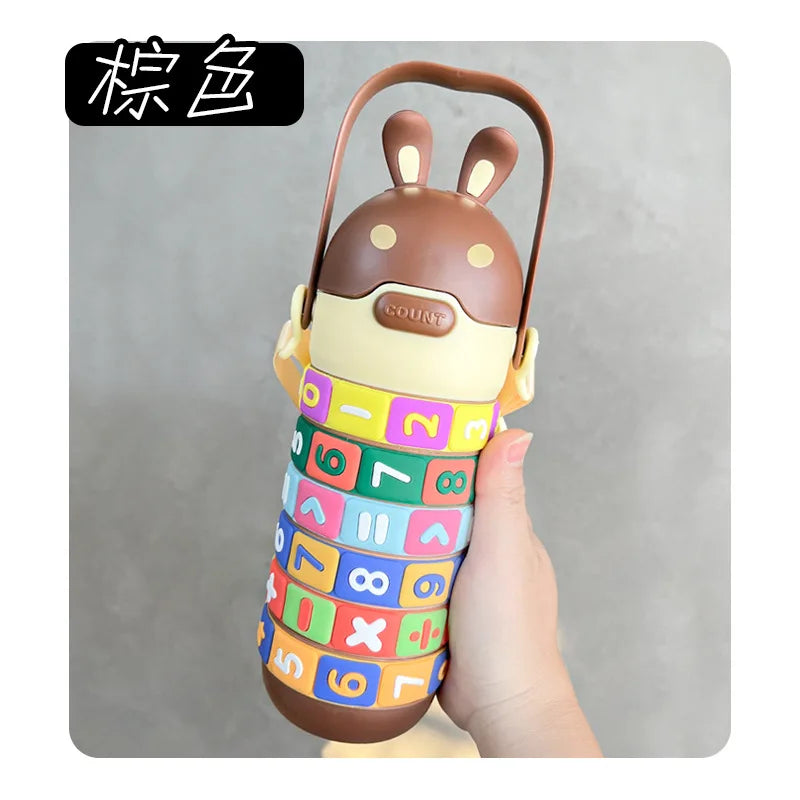 Cute Fun Student Rabbit Drinking Cup Kids Digital Plus Minus Toys Drinking Cup Plastic Water Bottle With Straw Strap