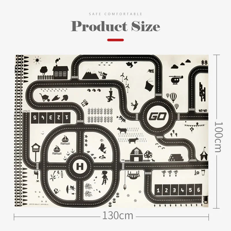 130*100CM Road Map Carpet for Kids Parking Lot Roadmap 83*58CM City Traffic Map of Road Boy Girls Educational Toy Crawling Games