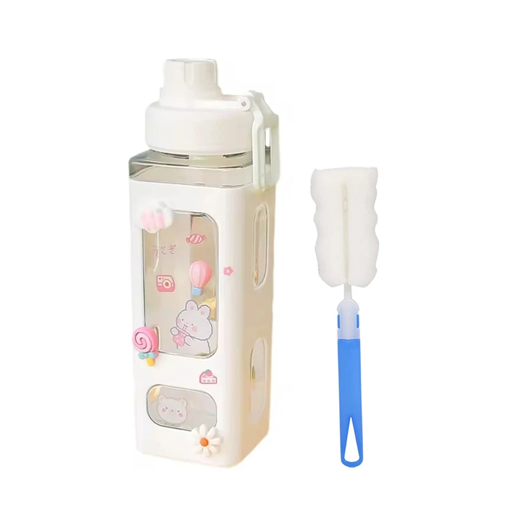 700ml/900ml Kawaii Shaker Water Bottle With Straw Sticker Cute BPA Free Plastic Tea Milk Portable Gourde Drink Bottle For Girl