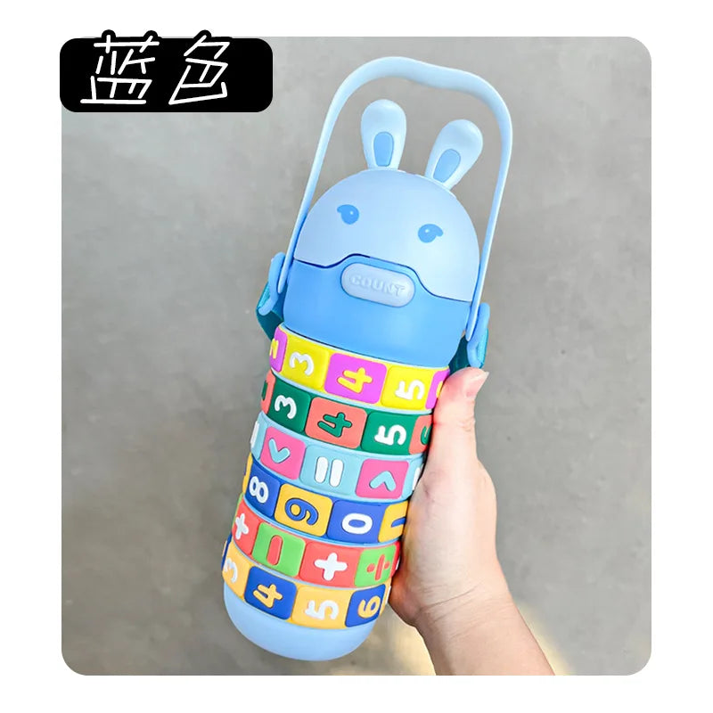 Cute Fun Student Rabbit Drinking Cup Kids Digital Plus Minus Toys Drinking Cup Plastic Water Bottle With Straw Strap