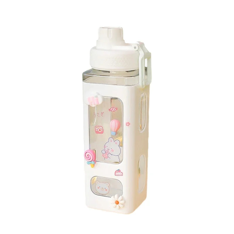 700ml/900ml Kawaii Shaker Water Bottle With Straw Sticker Cute BPA Free Plastic Tea Milk Portable Gourde Drink Bottle For Girl