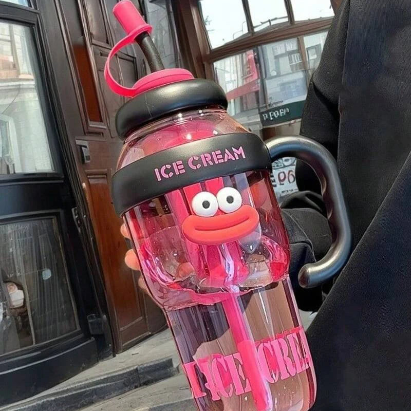 1 Pc Stylish Large-Capacity Sports Water Bottle with Straw, Portable & Heat-Resistant Plastic Cup for Women