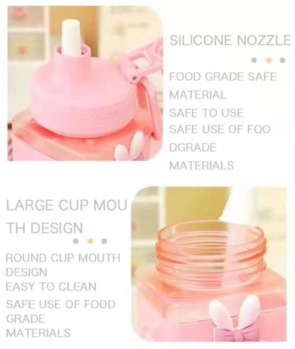 700ml/900ml Kawaii Shaker Water Bottle With Straw Sticker Cute BPA Free Plastic Tea Milk Portable Gourde Drink Bottle For Girl
