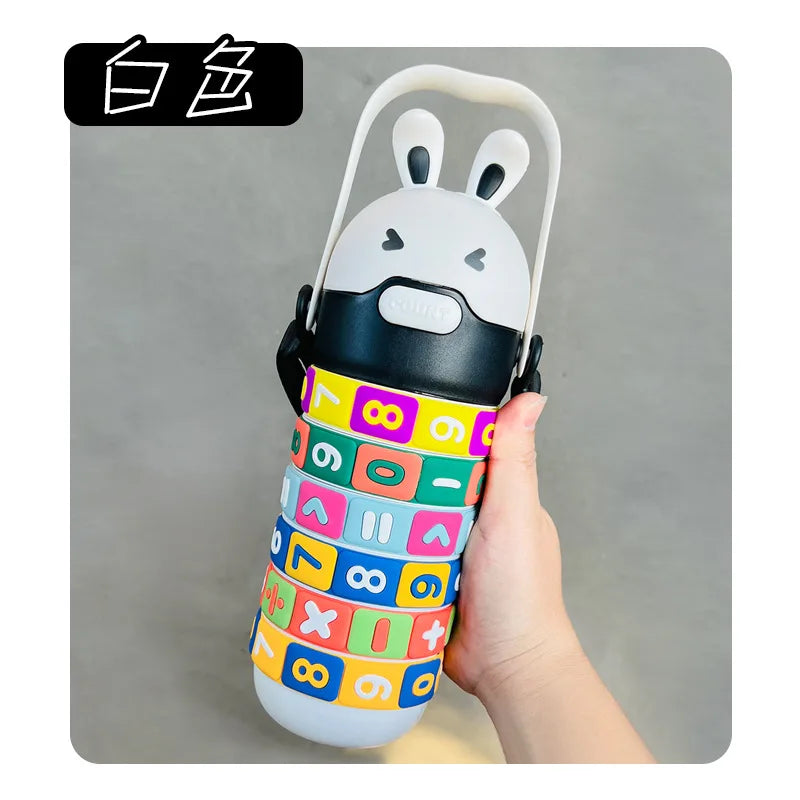 Cute Fun Student Rabbit Drinking Cup Kids Digital Plus Minus Toys Drinking Cup Plastic Water Bottle With Straw Strap