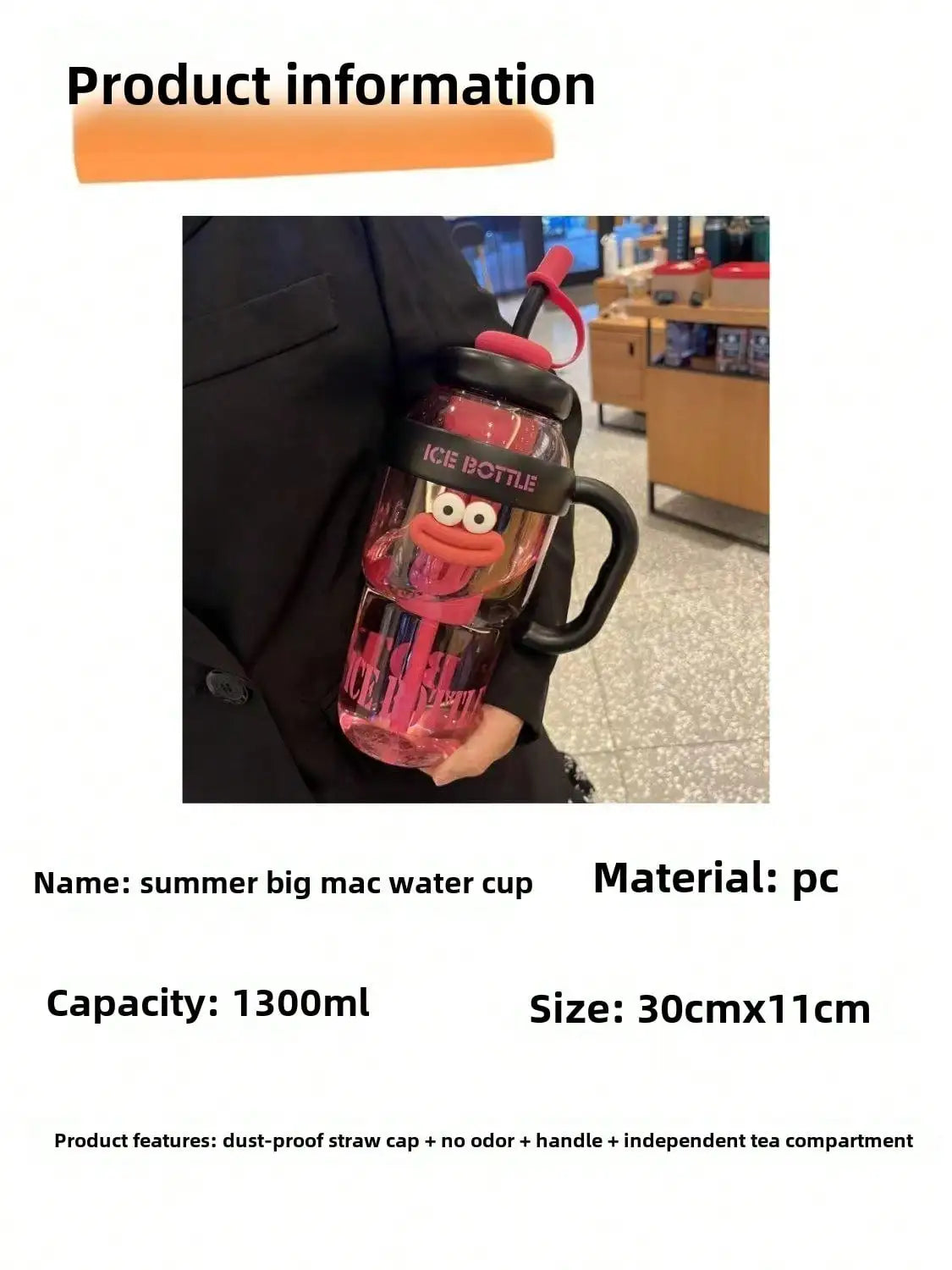 1 Pc Stylish Large-Capacity Sports Water Bottle with Straw, Portable & Heat-Resistant Plastic Cup for Women