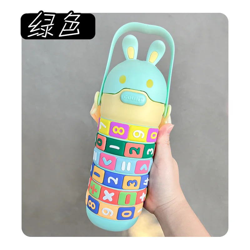 Cute Fun Student Rabbit Drinking Cup Kids Digital Plus Minus Toys Drinking Cup Plastic Water Bottle With Straw Strap