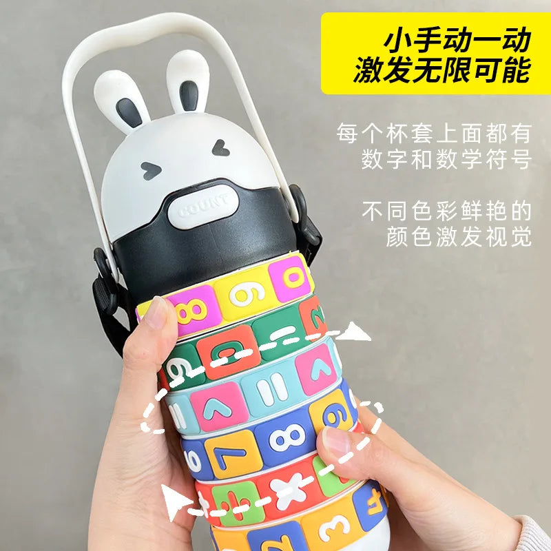 Cute Fun Student Rabbit Drinking Cup Kids Digital Plus Minus Toys Drinking Cup Plastic Water Bottle With Straw Strap