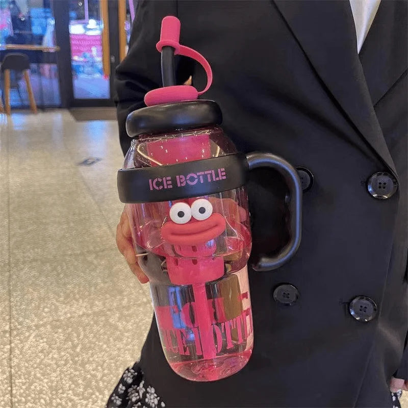 1 Pc Stylish Large-Capacity Sports Water Bottle with Straw, Portable & Heat-Resistant Plastic Cup for Women