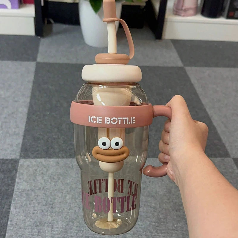 1 Pc Stylish Large-Capacity Sports Water Bottle with Straw, Portable & Heat-Resistant Plastic Cup for Women