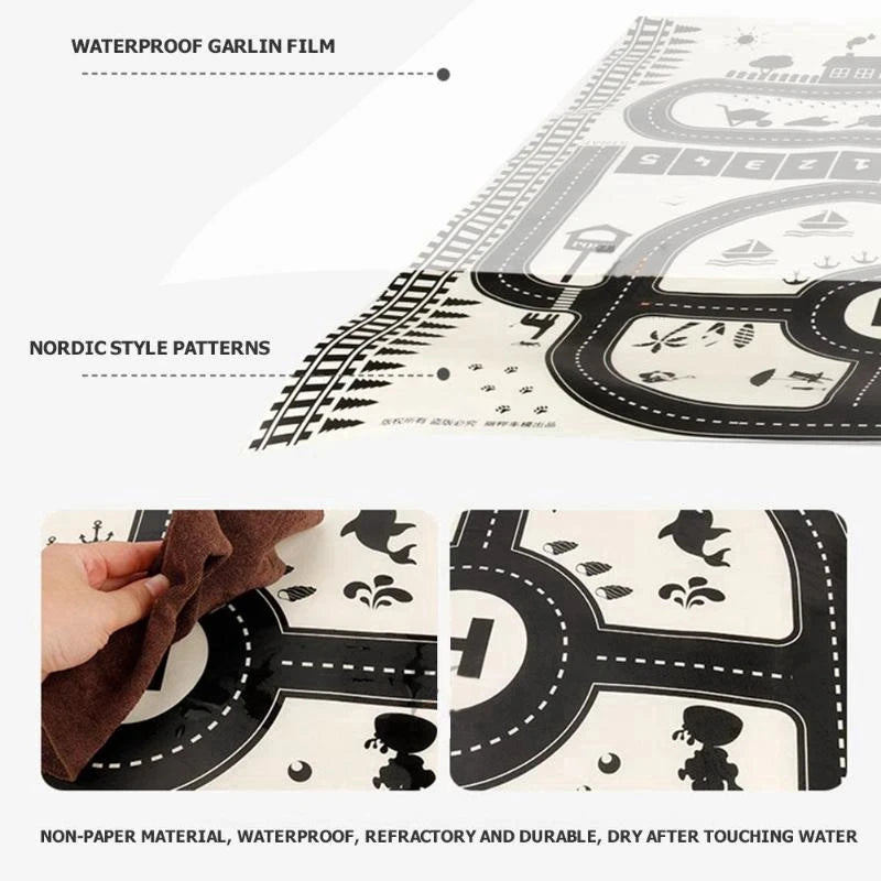 130*100CM Road Map Carpet for Kids Parking Lot Roadmap 83*58CM City Traffic Map of Road Boy Girls Educational Toy Crawling Games