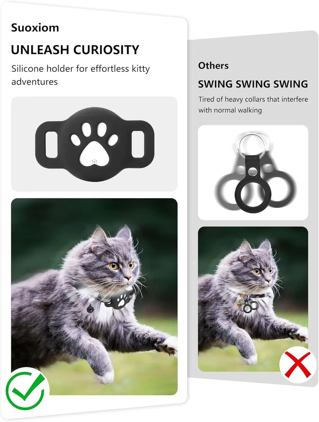 Bluetooth Tracker Compatible with Google Find My (Android Only), Tracker for Pets, Cat Location Tracker with Holder, Cat Collar